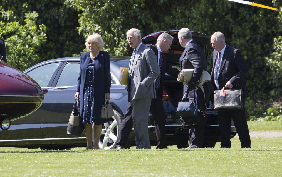 Prince Charles and Camilla leave Kensington Palace by helicopter