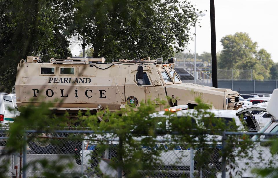  An armoured police vehicle at the scene of the deadly mass shooting