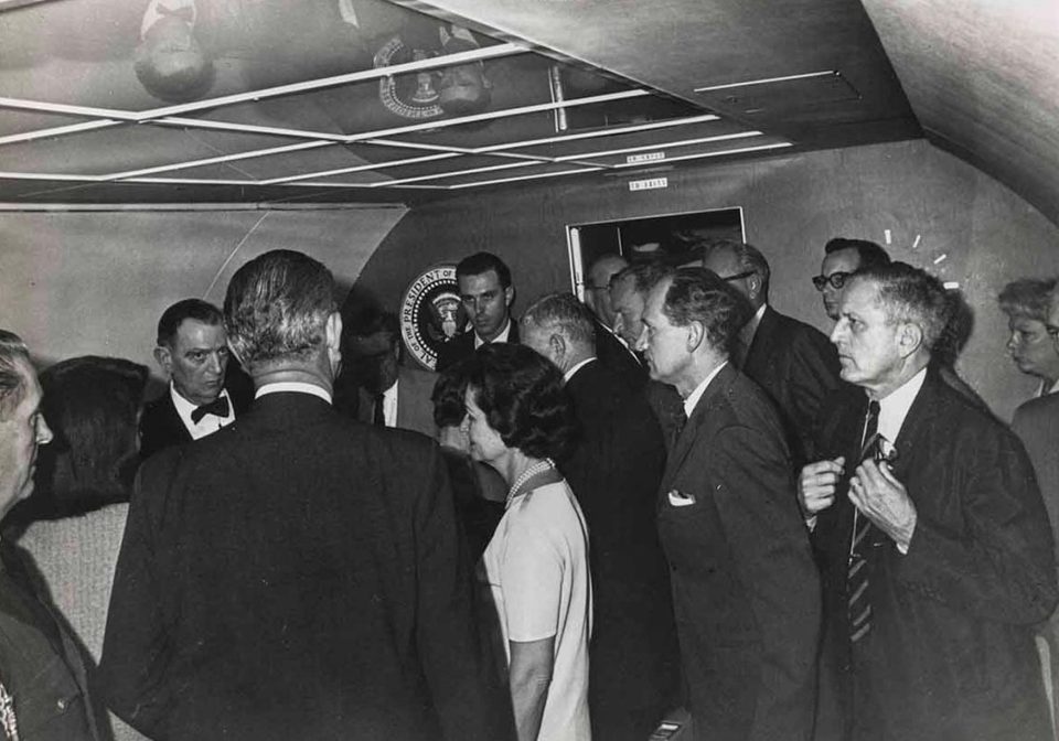 For the inauguration twenty-seven people squeezed into the tiny stateroom of Air Force One