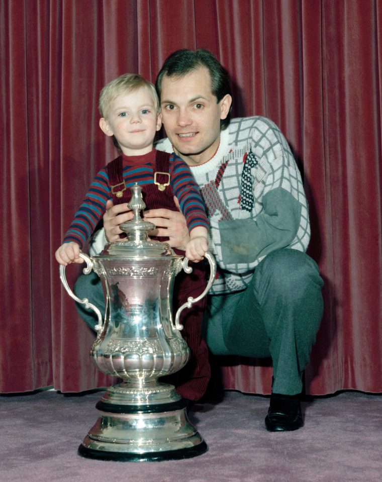 Ray Wilkins celebrates with his son Ross after winning the FA Cup with Man Utd in 1983