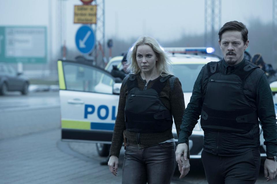 The Bridge: Henrik (Thure Lindhardt, right) tries to find the girls after they run away from his house
