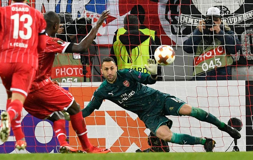  Ospina saves a penalty for Arsenal against Cologne last season
