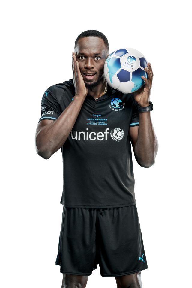  Sprinter Usain Bolt is gearing up for the Soccer Aid event, which has raised funds for UNICEF