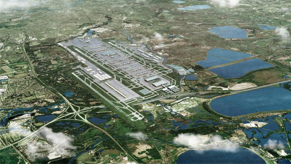  An artist's impression of how Heathrow Airport could look with a new third runway spanning the M25