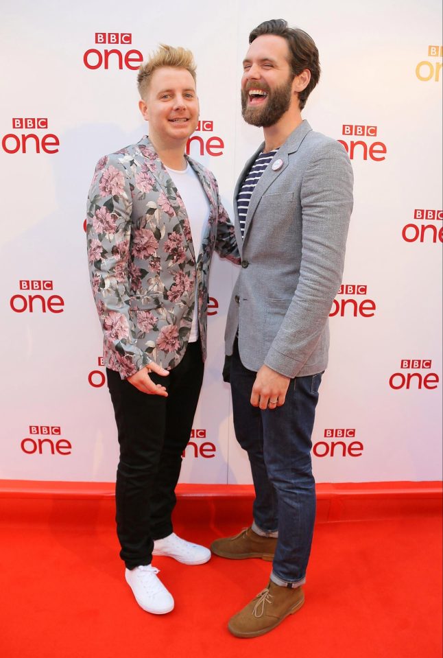  Christian - left, with Luke Norris - opted for a floral blazer over a classic black-and-white combo