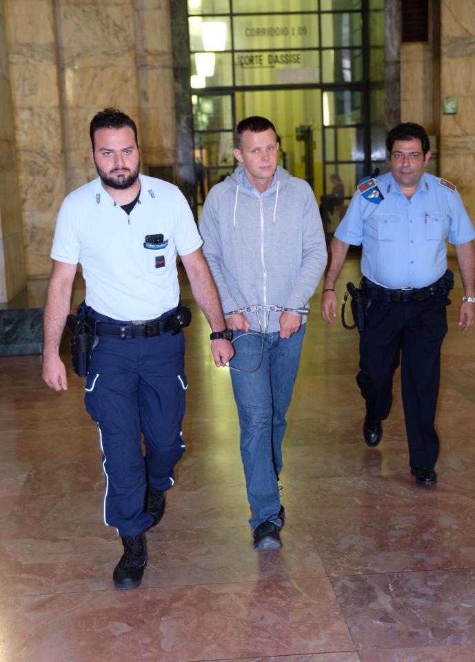 Polish born Herba arrived in court handcuffed between two prison guards and dressed in jeans and a grey hooded top.