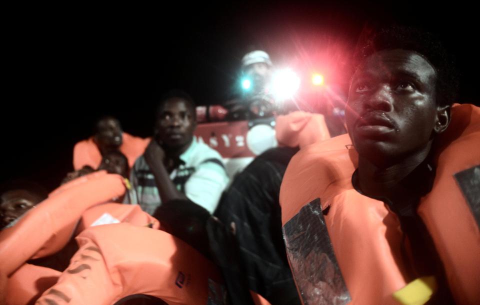 Migrants after being rescued by the Aquarius, which is now stranded 