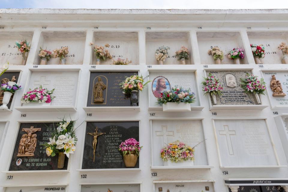  The top row of un-named graves of victims who have drowned attempting to cross the straits in the cemetery in Barbate, Spain