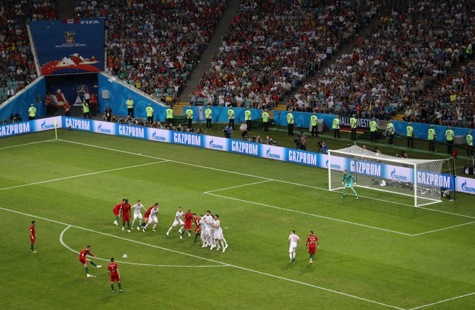 Cristiano Ronaldo is 24.31 yards from goal as he lines up late free-kick