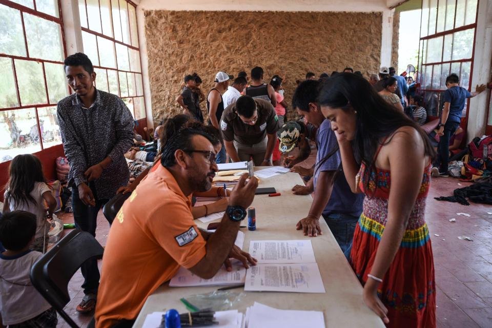  Central American migrants taking part on the "Migrant Via Crucis" caravan towards the United States, obtain temporary permits from the Mexican Migration's National Institute