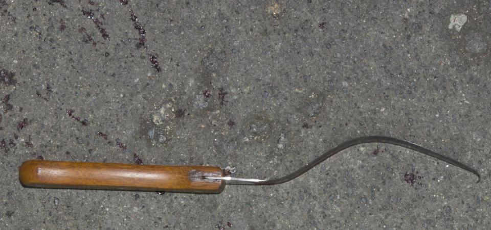  The knife he used to attack her was found on the street nearby