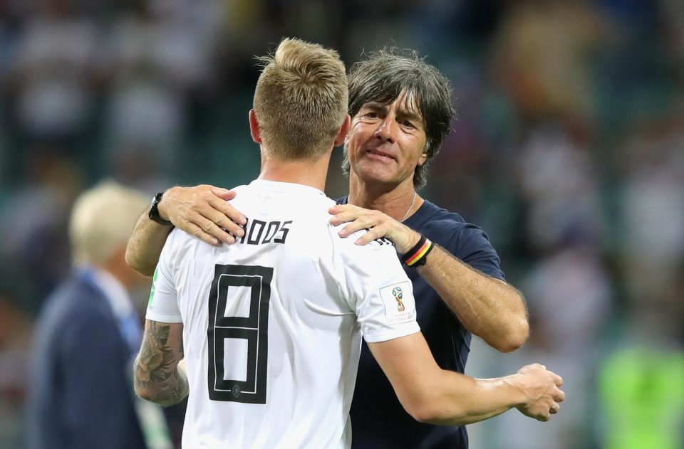  Germany manager Joachim Low congratulates match winner Toni Kroos