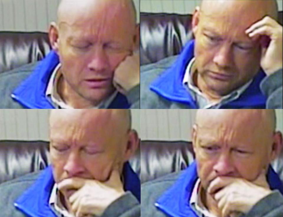 Four images of George Birchwood during a police interview.