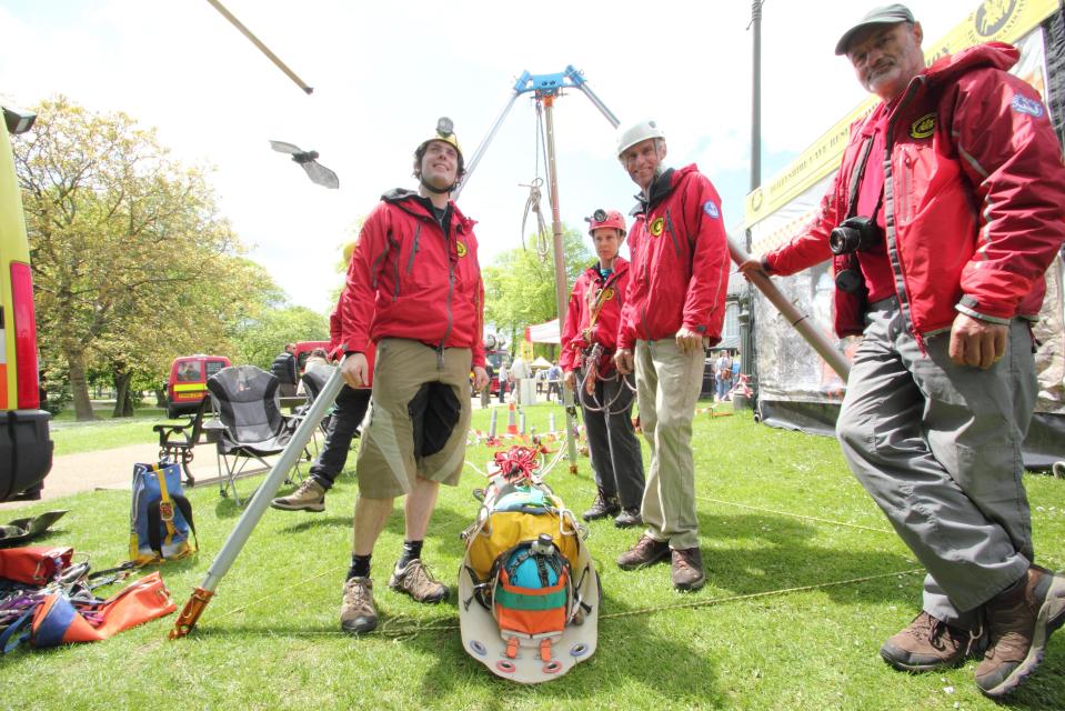  Experts from the Derbyshire Cave Rescue Organisation demonstrate their search and rescue techniques