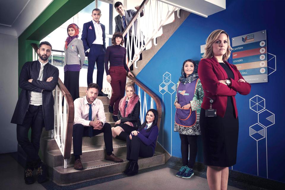 Mandy and dinner lady Kaneez (Sunetra Sarker, left) keep order at the academy created by merging two very different schools 