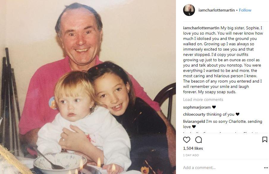  Sophie Gradon’s sister Charlotte Martin posted this picture of the pair as children with their dad after her death