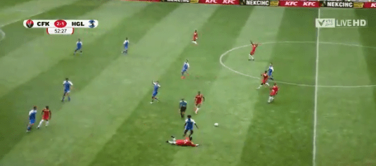  Play is halted as a ref gives a foul following a tumble
