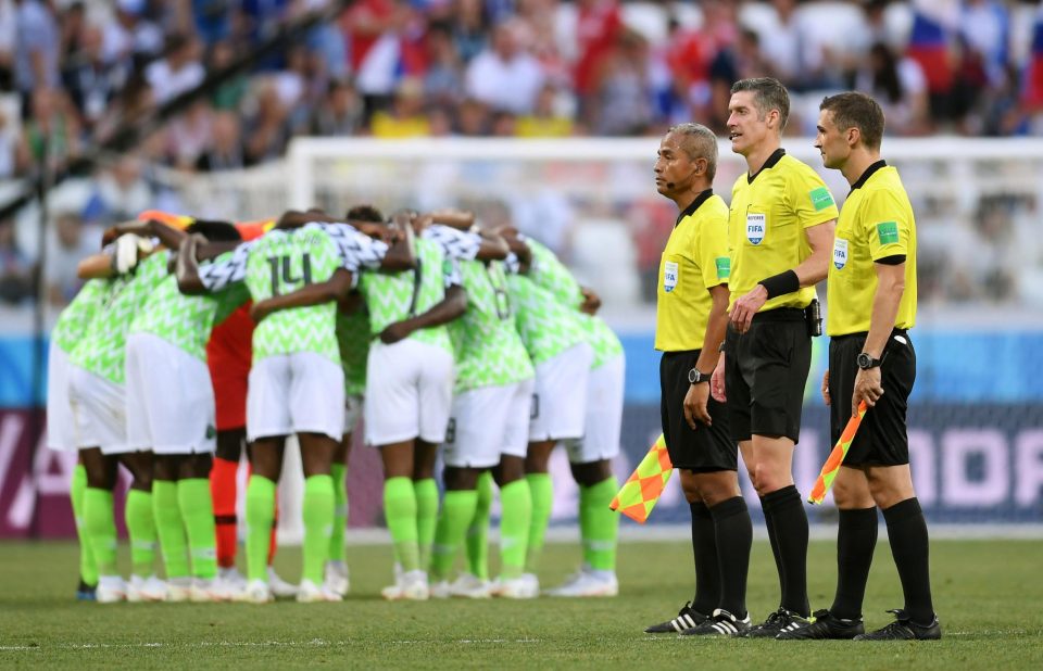  Lount, far right, worked as a linesman for Nigeria's clash with Iceland