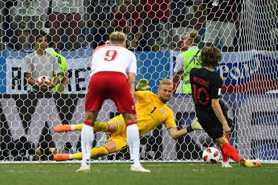  Schmeichel saved Modric's penalty in the dying minutes of extra time