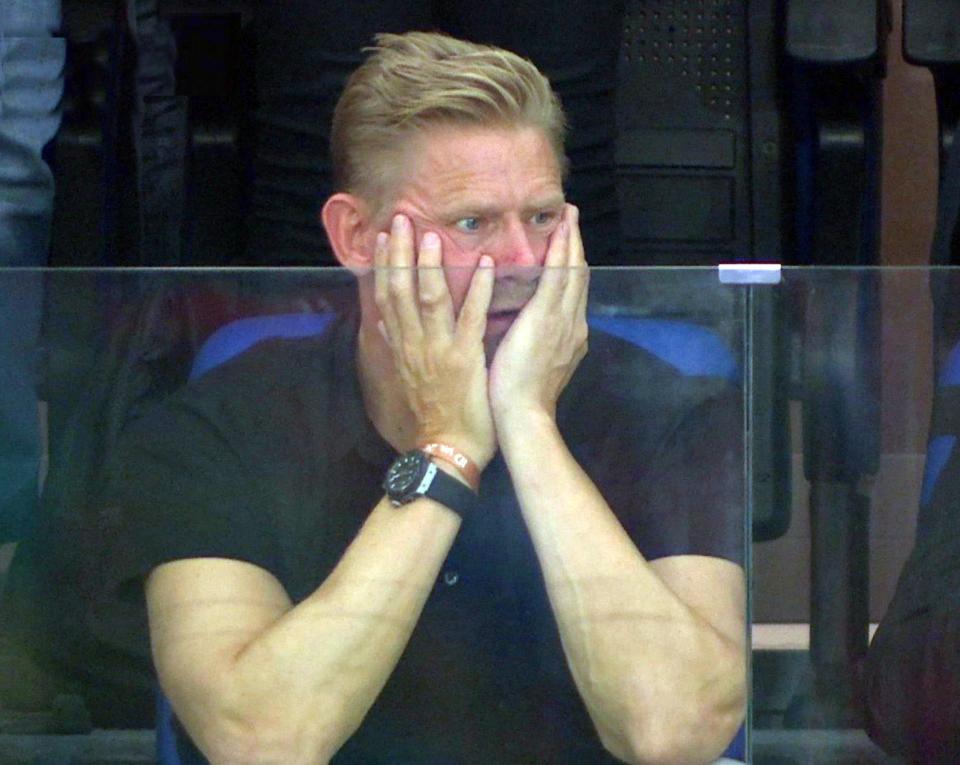  Peter Schmeichel looks dejected after Denmark are eliminated from the World Cup