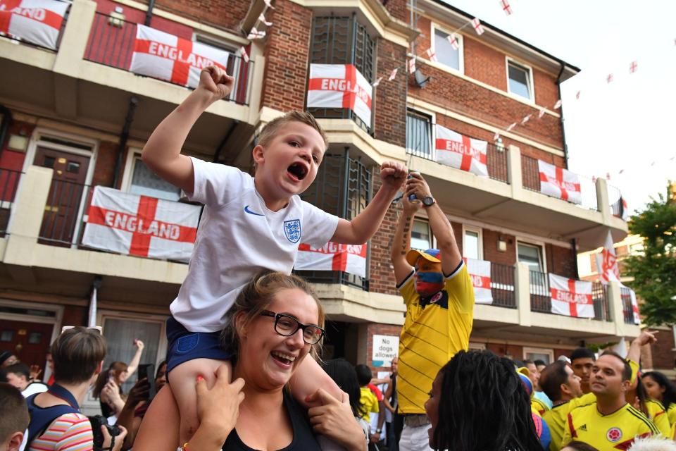  A young England fan celebrates in Bermondsey