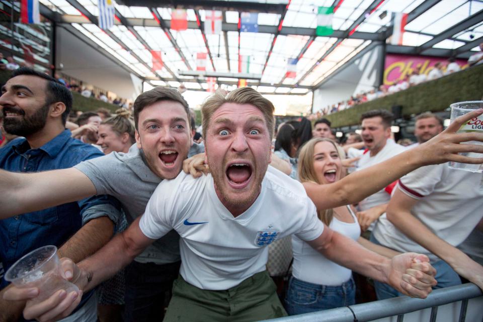  Fans at Boxpark in Croydon, South London, went crazy when England scored against Colombia
