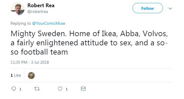  Robert Rea joked that Sweden is not known for a stellar football team