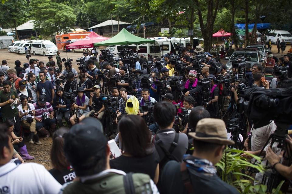  Media are camped outside the mouth of the cave as frantic rescue efforts continue