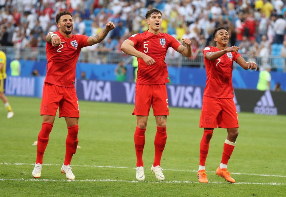 Kyle Walker, John Stones and Jesse Lingard did a dance after England's win over Sweden