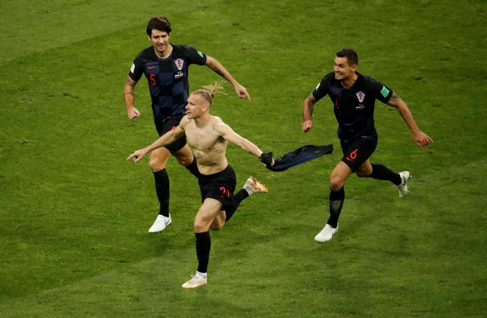  Domagoj Vida celebrates after scoring against Russia ahead of Croatia's shootout victory