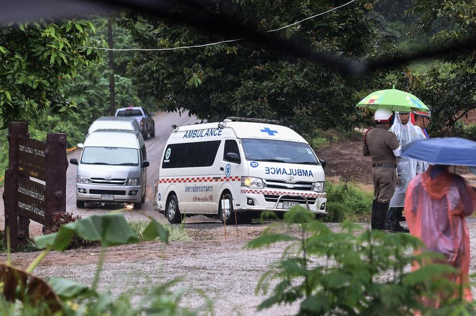  An ambulance is seen leaving the site this morning