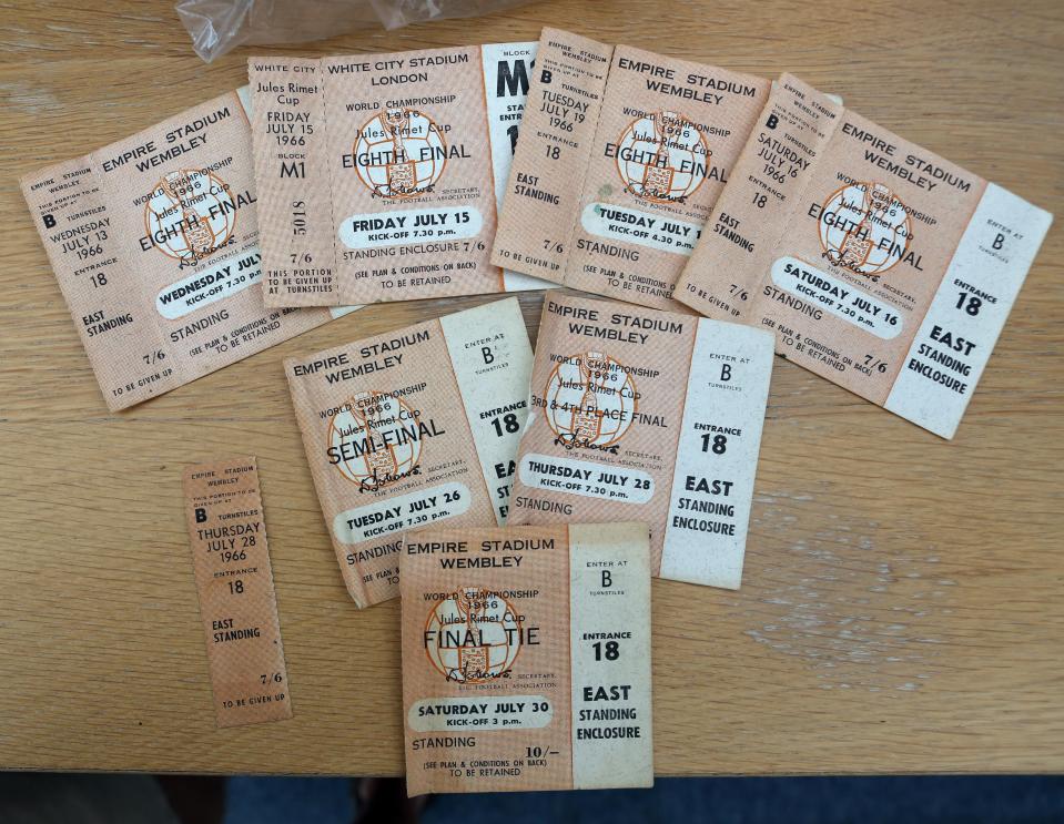  Bryan’s tickets for the six matches at the 1966 World Cup, which England won