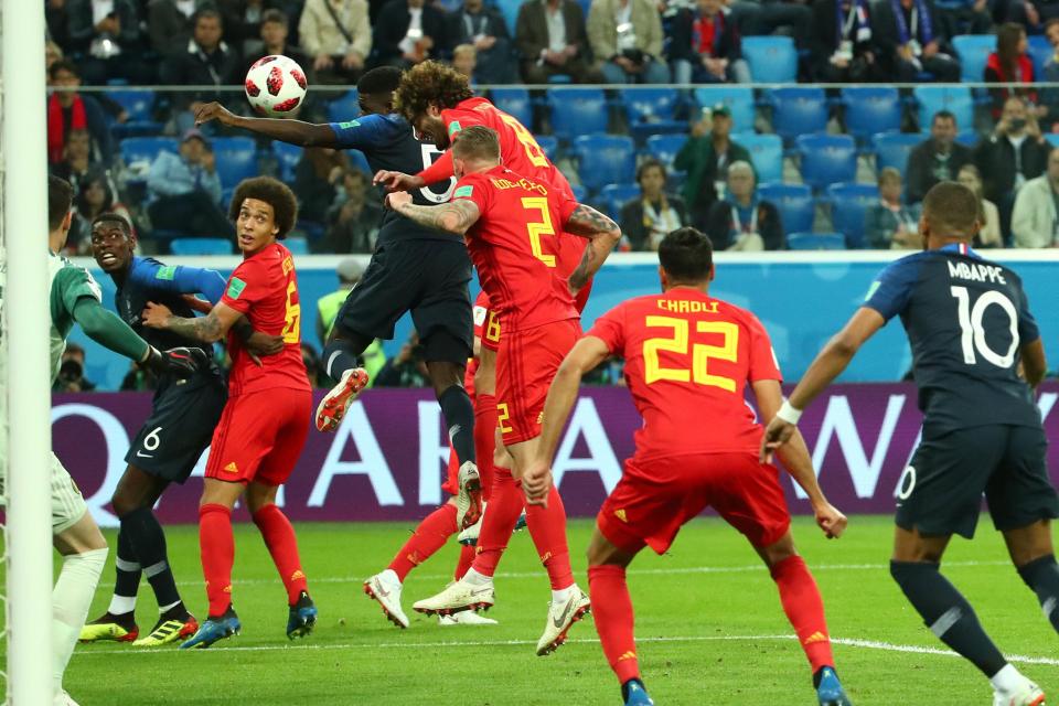 Samuel Umtiti timed his leap to beat Marouane Fellaini to the ball and put France ahead