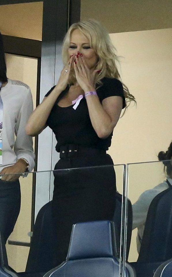 Pamela was spotted cheering on her beau in the World Cup stadium earlier this month