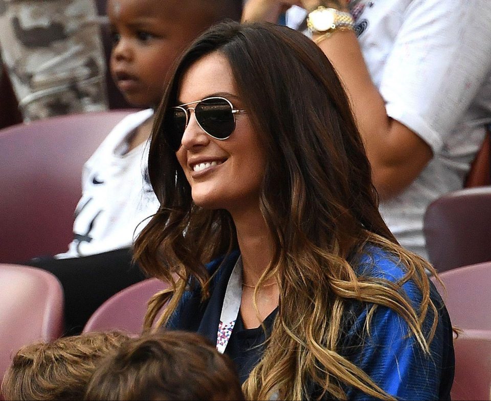 Goalkeeper Hugo Lloris' wife Marine waits for the game against Croatia to start yesterday