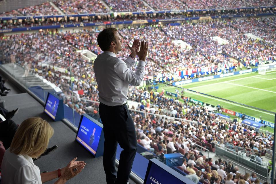 France president Emmanuel Macron cheers Les Bleus on in Moscow