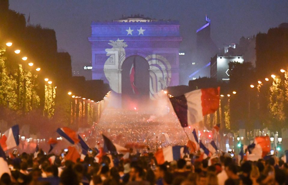 The Champs Elysees is full with celebrating France supporters after World Cup win