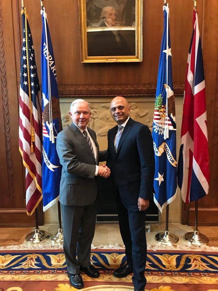 Home Secretary Sajid Javid met US Attorney General Jeff Sessions on May 30 this year