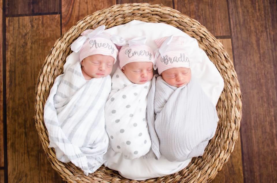  The triplets, Avery, Emery and Bradley, who arrived after mum Mallory underwent IVF