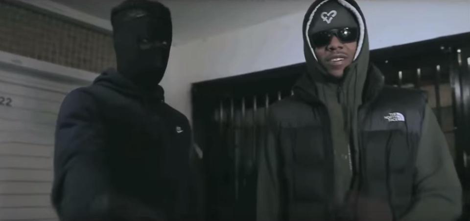 Skengdo, right, of the 410 gang performing on a drill track