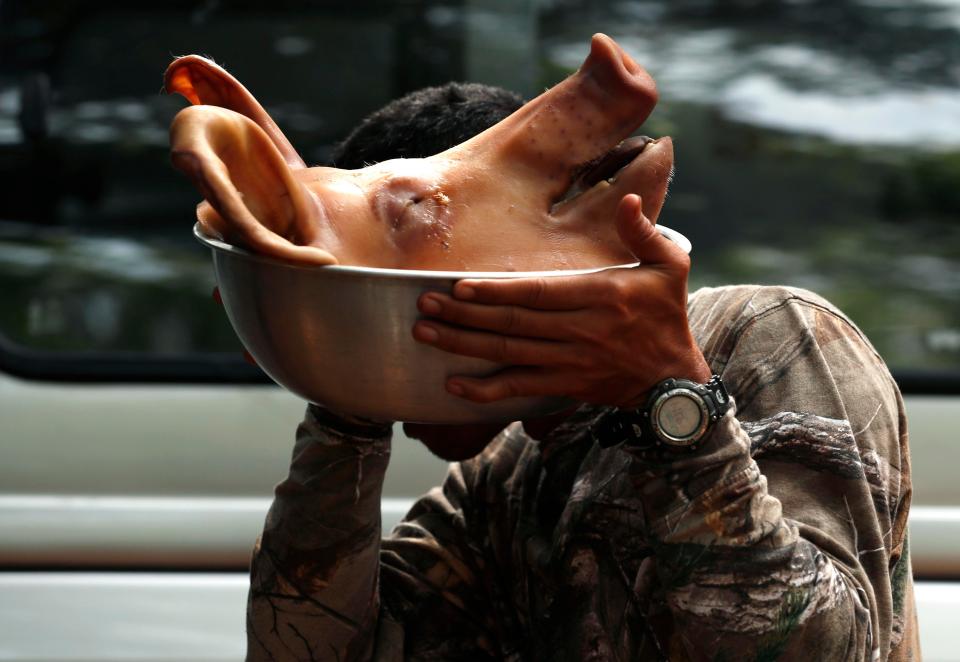 A pig’s head was brought to the cave this week as a sacrifice to keep the children safe