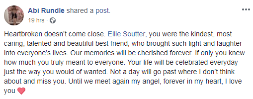 Friends described Ellie as a 'beautiful' pal after the teen's death