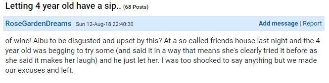  She told of her shock on a Mumsnet thread