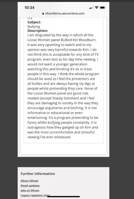  Jodie shared a copy of her Ofcom complaint