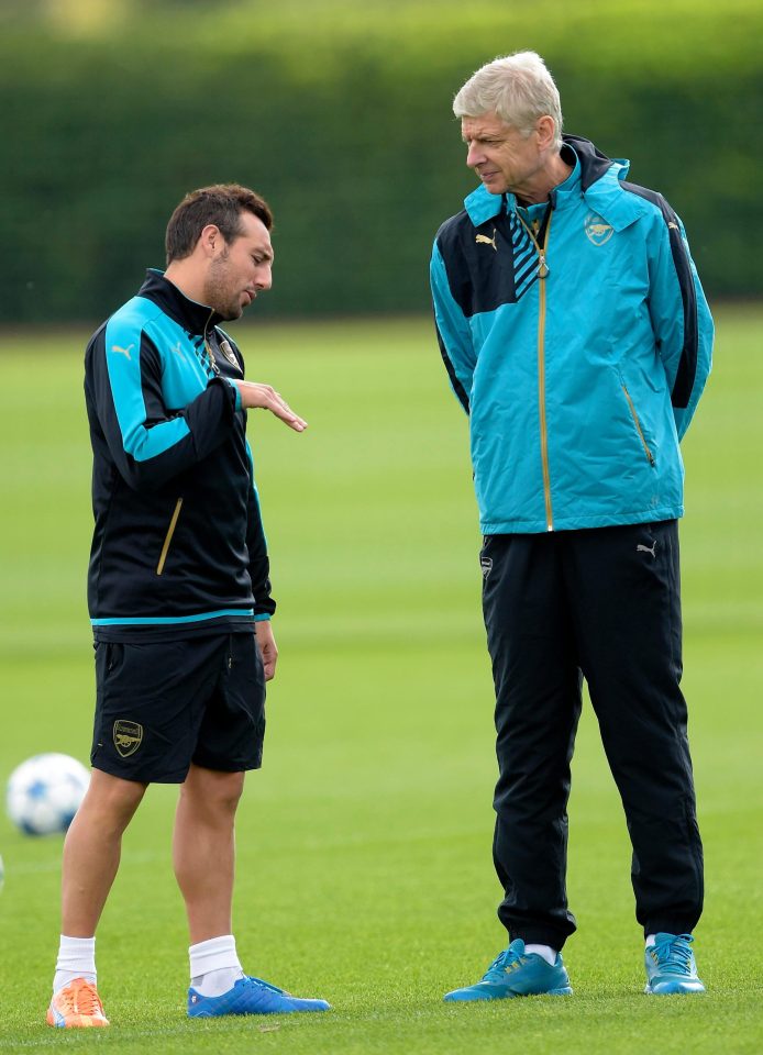  Cazorla and Wenger in training at London Colney back in 2015