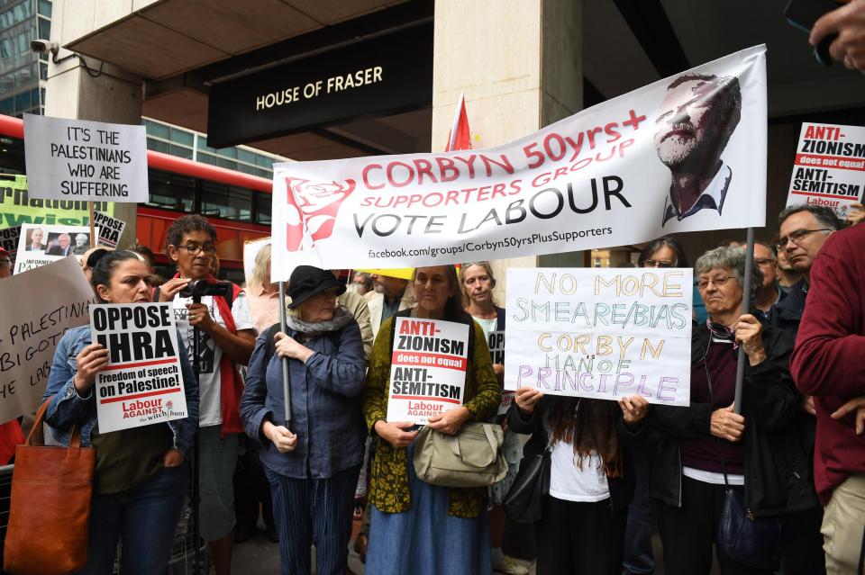  Pro-Corbyn activists picketing the Labour NEC meeting in London today