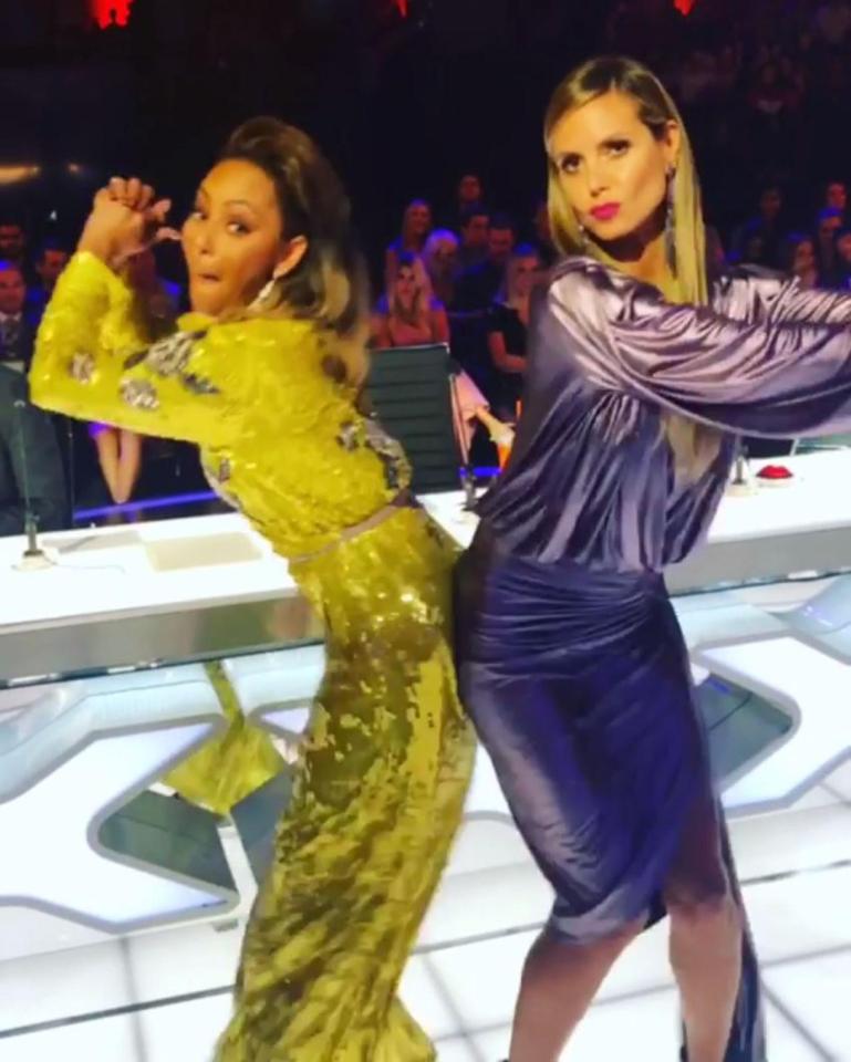 Mel B with Heidi Klum bumping bottoms on America's Got Talent