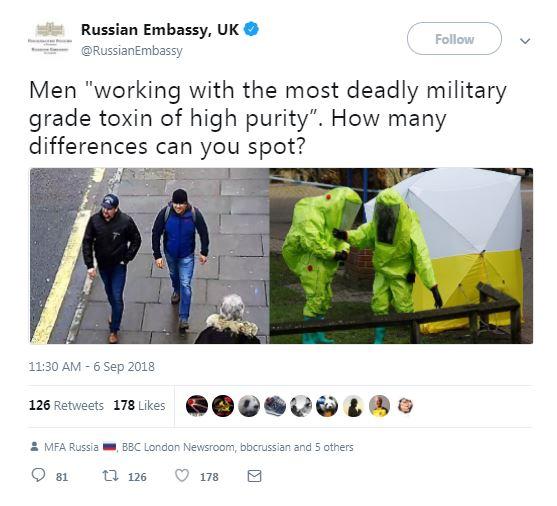 The Russian Embassy in London tweeted a barbed 'joke' about the Skripal poisoning storm amid a campaign of disinformation