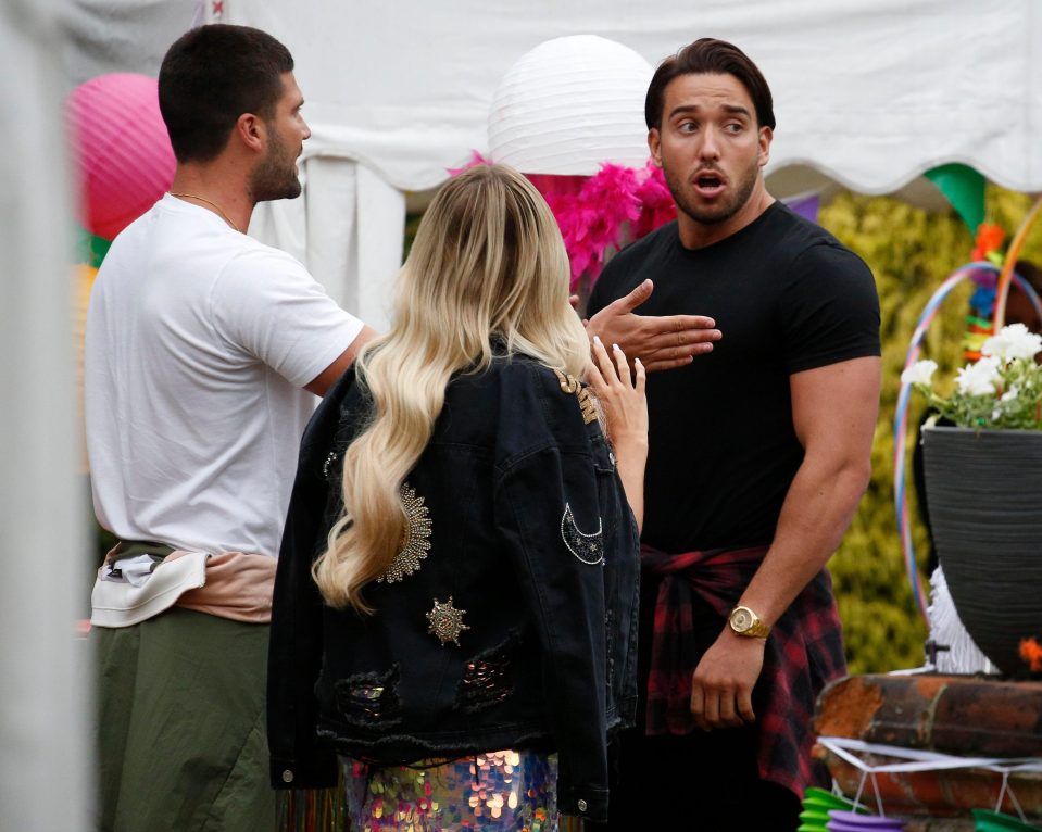 Dan Edgar L) and James Lock R) were spotted having a fierce row during Towie filming yesterday
