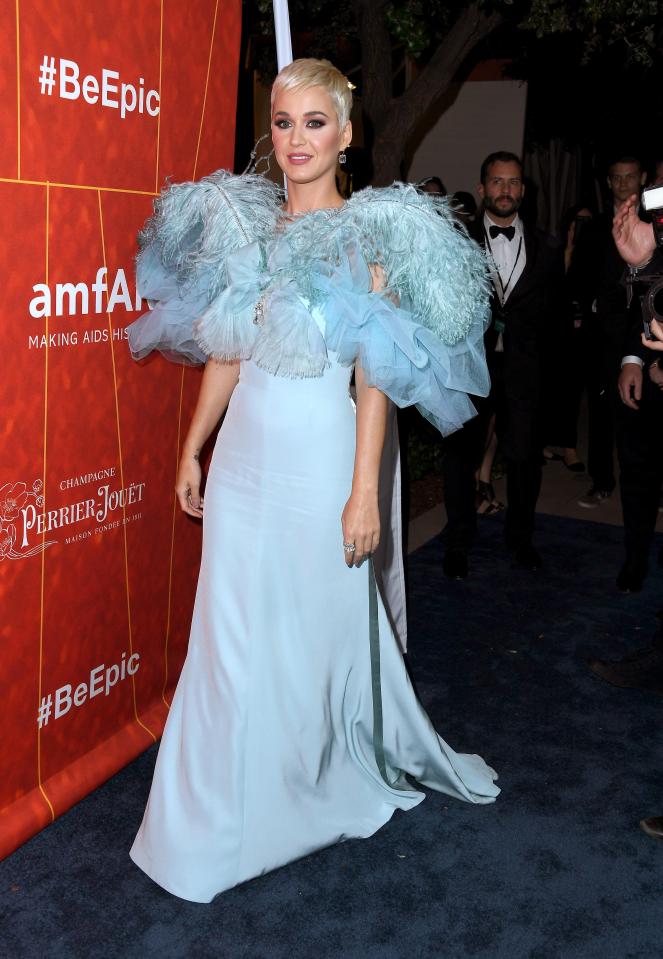  Katy Perry wowed in a blue dress with matching feathers